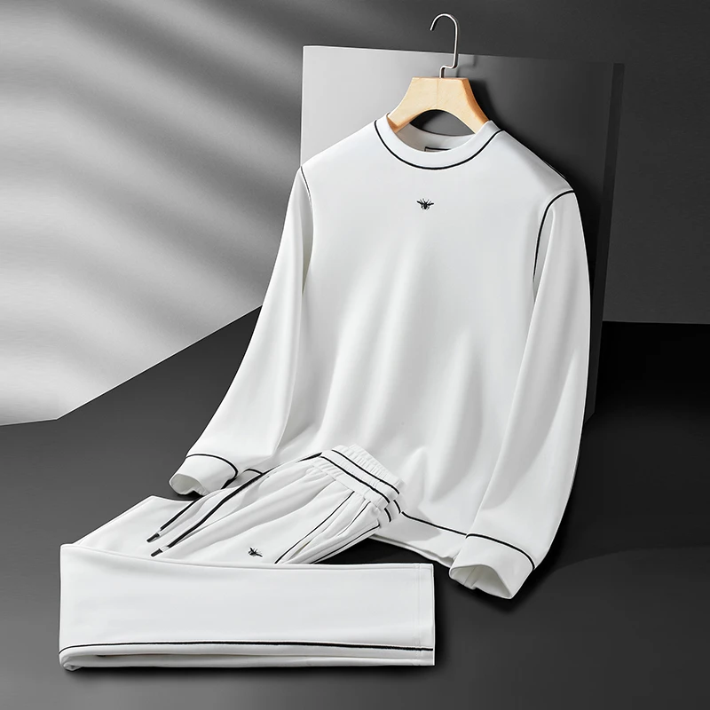 洛尼提日亚蜜蜂刺绣休闲套装男微阔圆领卫衣直筒卫裤老钱风两件套