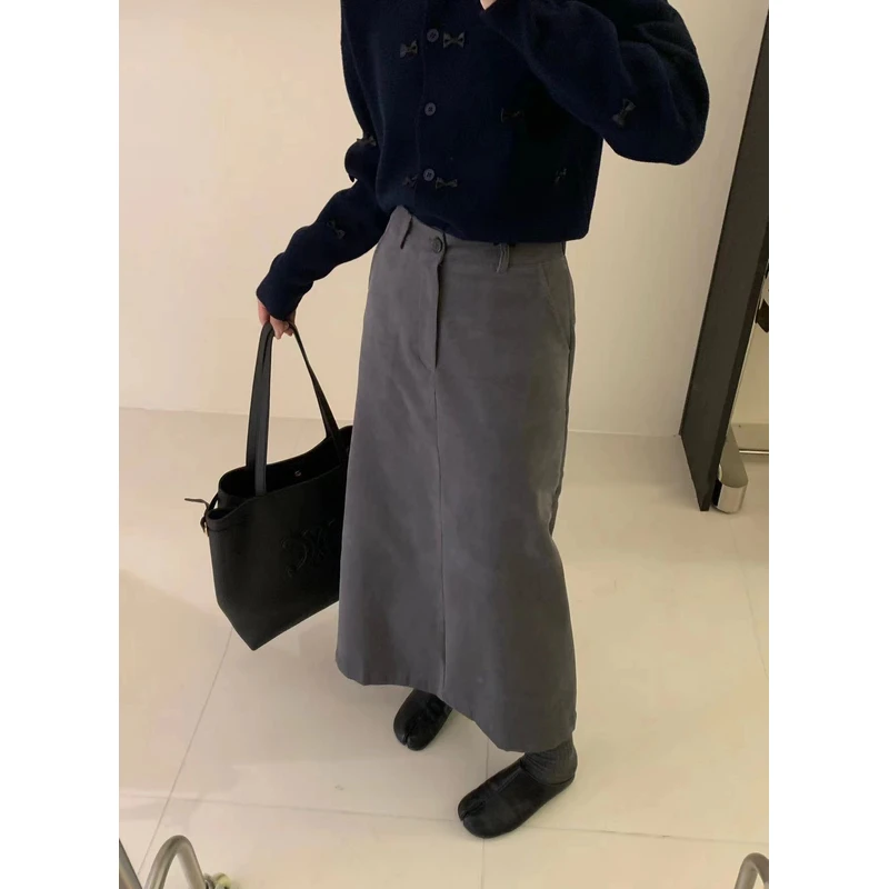 韩版高腰显瘦A字灯芯绒半身裙5812 后松紧有开叉