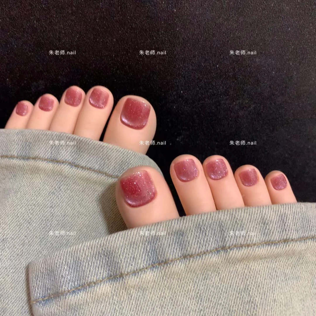 16A（14片纯手工脚趾甲)肉粉渐变追光猫眼牢固重复用穿戴脚指甲