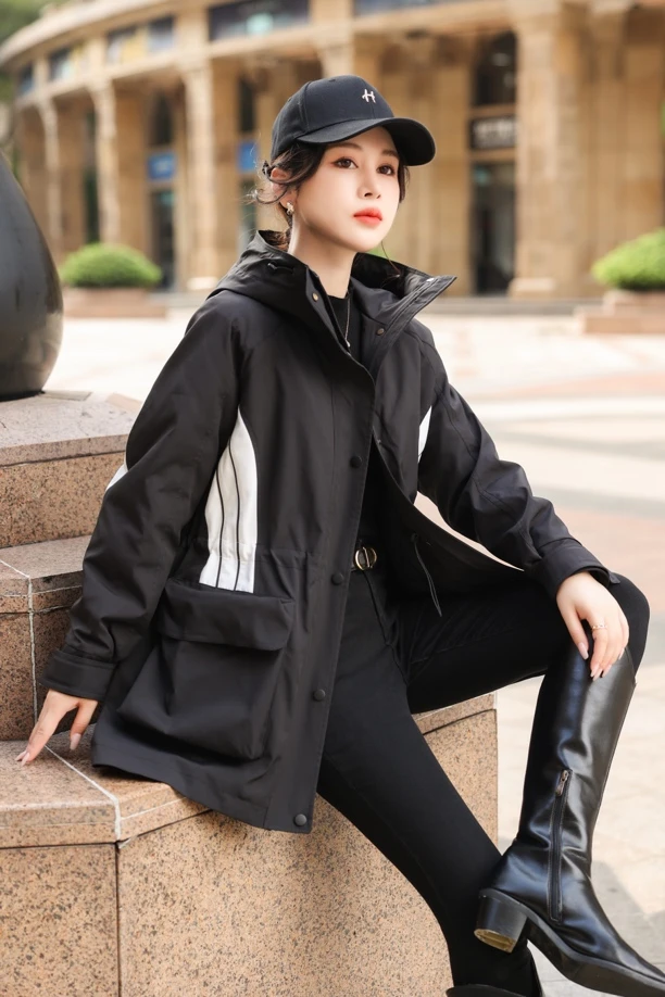 时尚减龄三穿三防保暖中长冲锋衣棉服