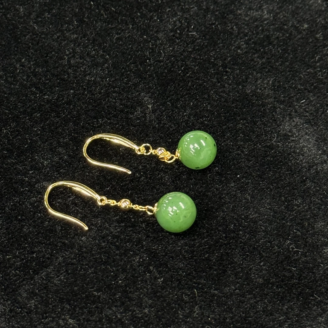 【潜珑珺】rc-0802和田玉碧玉耳坠10mm多样性拍一发一