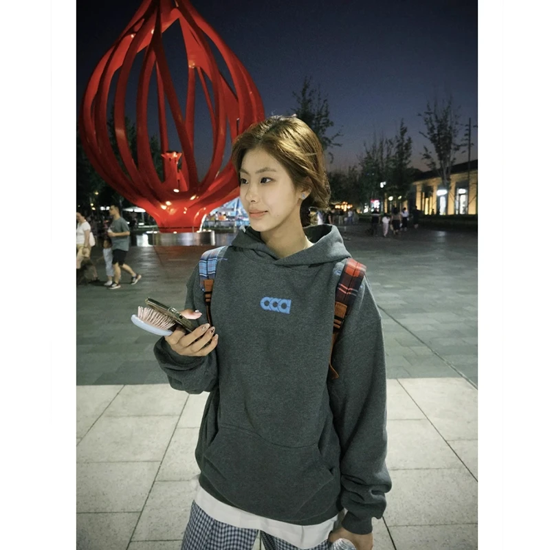 美式复古重磅刺绣卫衣男女款春秋高街vibe风连帽休闲百搭情侣上衣