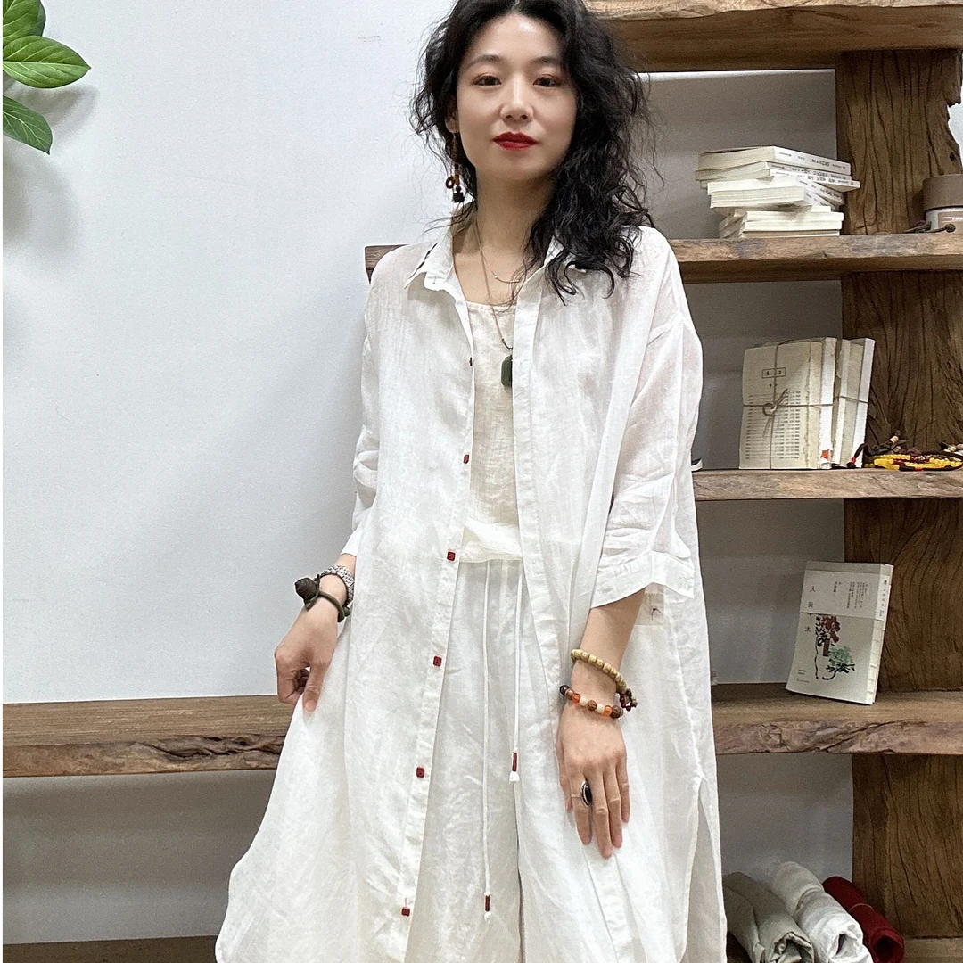 春夏中长款常规袖衬衫休闲女士时尚外套薄款衬衣百搭宽松型上衣