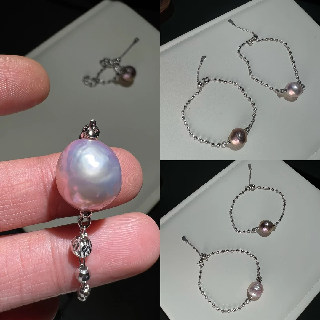 JUNMU镭射爆闪怪色圆巴路路通手链S925银抽拉调节多样性发货发一