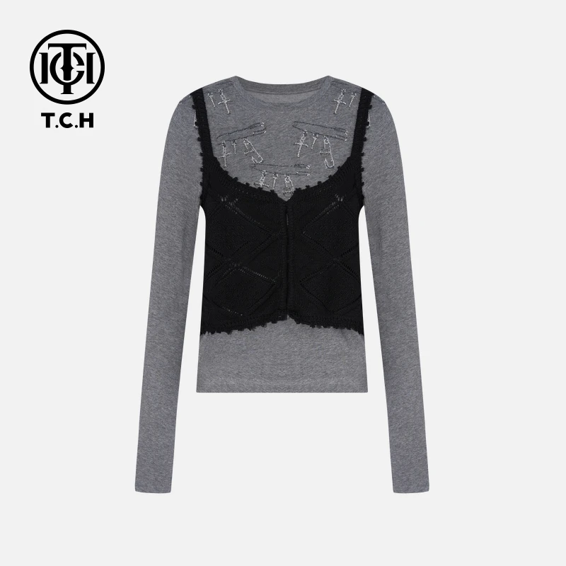 TCH私服烫钻工艺时尚休闲秋季显瘦气质套装女T75C07E1025轻奢tch