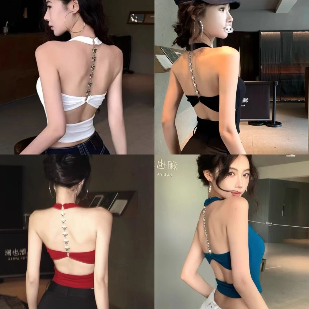 美背狙击挂脖绑带设计性感露背吊带修身纯欲女 (有胸垫)