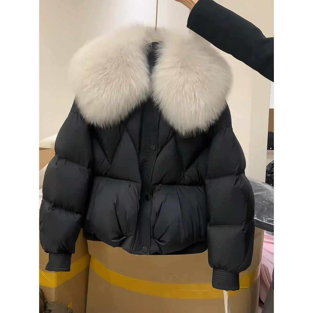 黑色短款毛领棉服女冬季天2025年新款时尚洋气高级感小众设计感