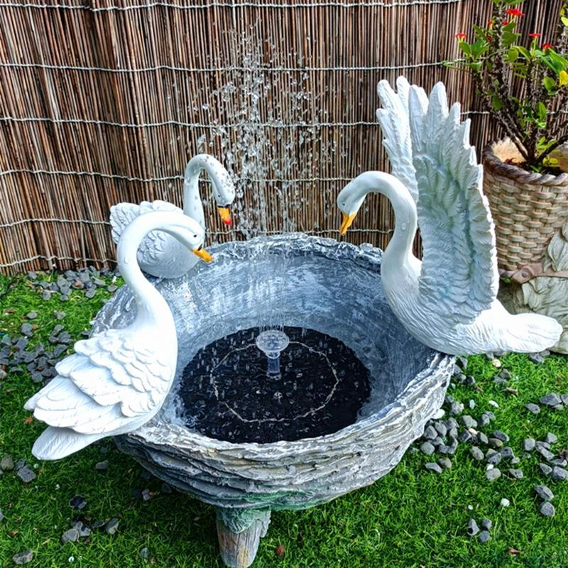 户外花园装饰摆件天鹅花盆别墅露台庭院造景布置太阳能喷泉景观