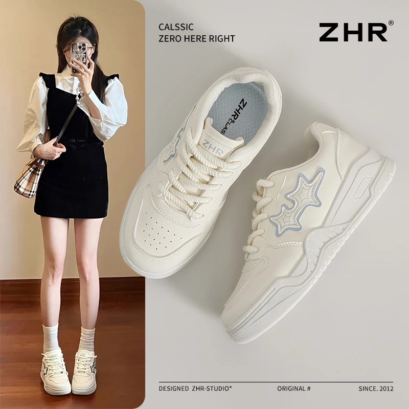 ZHR/则则厚底小白鞋女2025春新款运动休闲女鞋增高轻便防滑板鞋