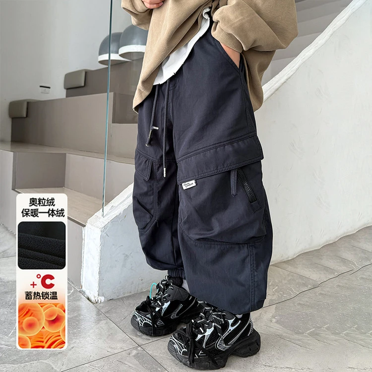 冬季秋冬加绒童裤休闲裤运动男男童长裤休闲风工装裤中大童收脚裤