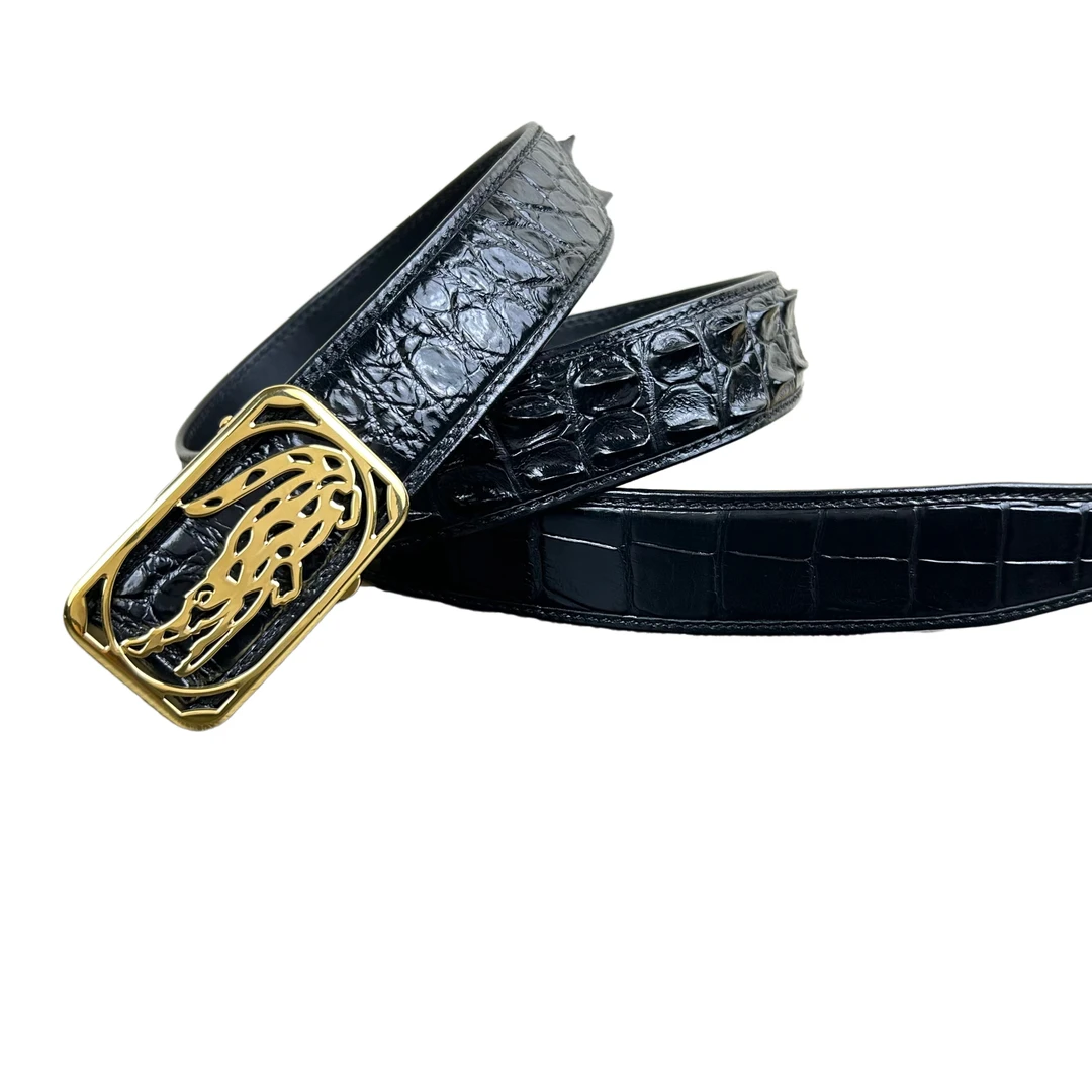 泰国裤腰带腰带真皮高档暹罗鳄鱼骨皮男士百搭黑色潮流自动扣皮带