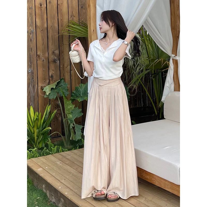 【现货】夏季新款显瘦高腰百搭休闲小众薄款阔腿休闲裤-8355