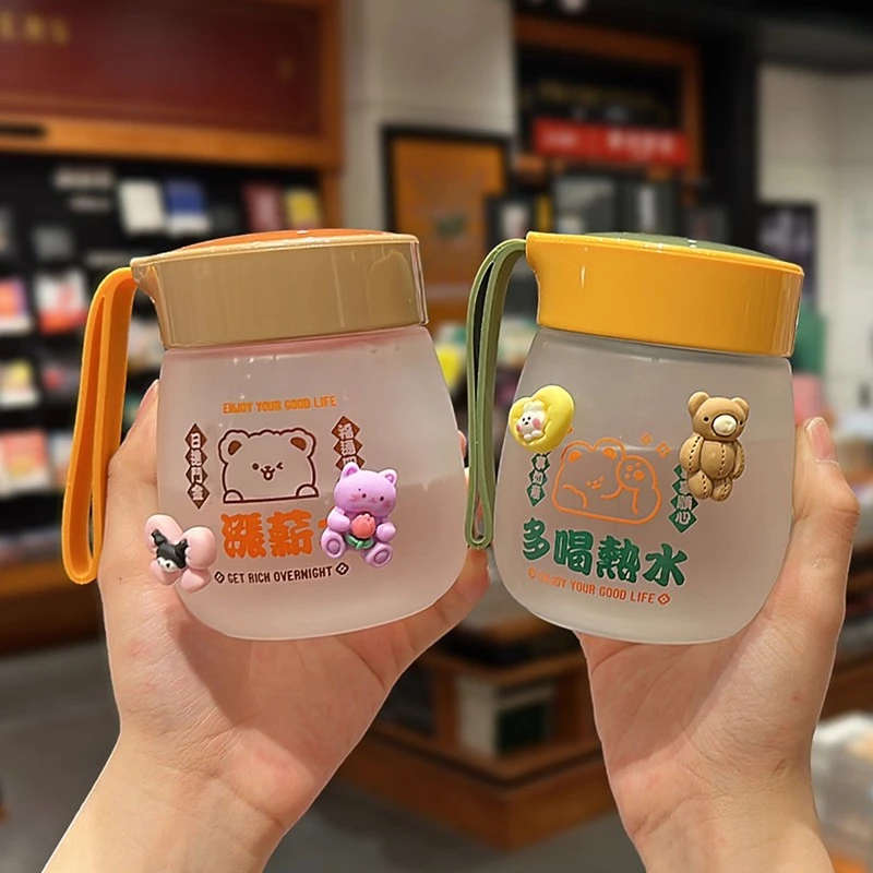 网红水杯韩版学生便携玻璃杯ins磨砂带刻度72小时保温玻璃保温杯