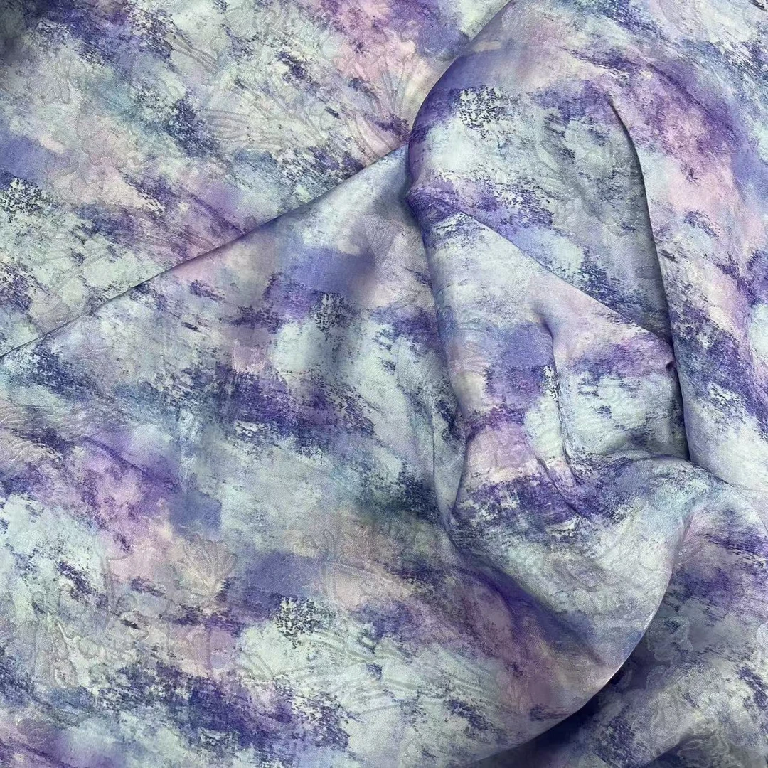 【绒兰】立体浮雕！浮光纱数码印花面料 19号 晕染-紫色