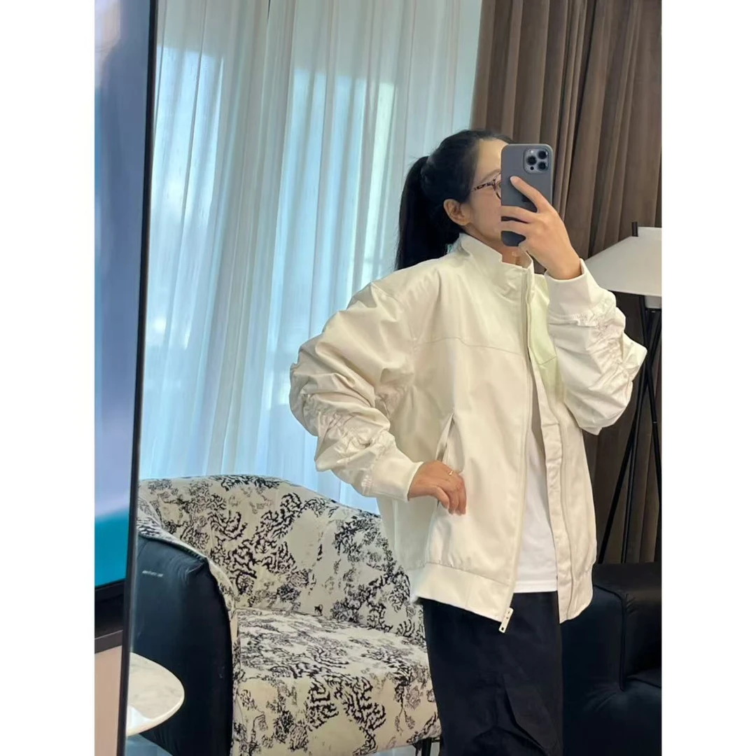 男士秋季夹克外套立领拉链休闲时尚外套男款春秋春秋韩版白色宽松