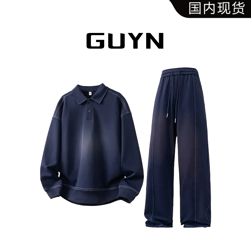【品牌现货】GUYN衬衫领卫衣套装时尚休闲百搭裤子简约宽松秋季裤子