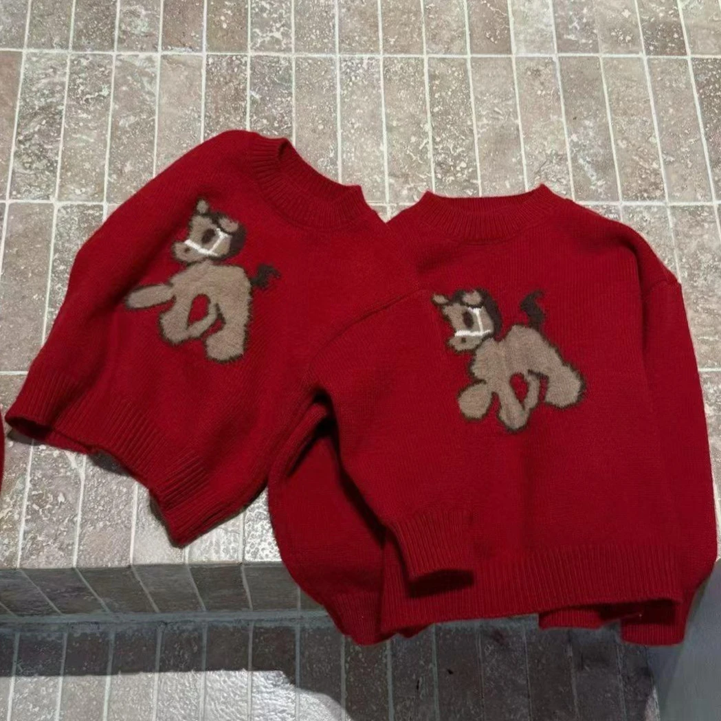 织里童装儿童新年卡通加厚毛衣中小童百搭可爱套头圆领上衣潮
