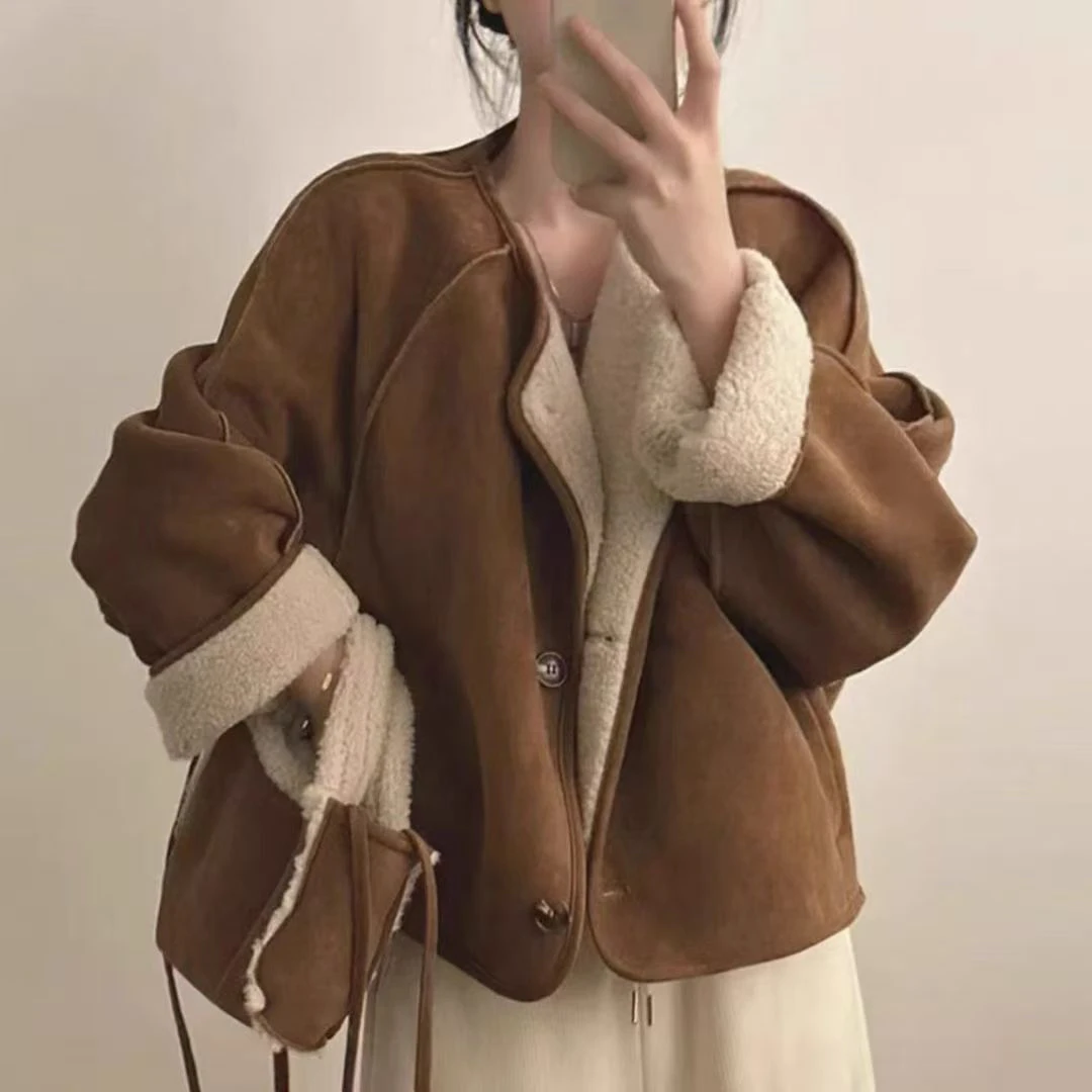 韩系加厚保暖显瘦皮毛一体外套女冬季