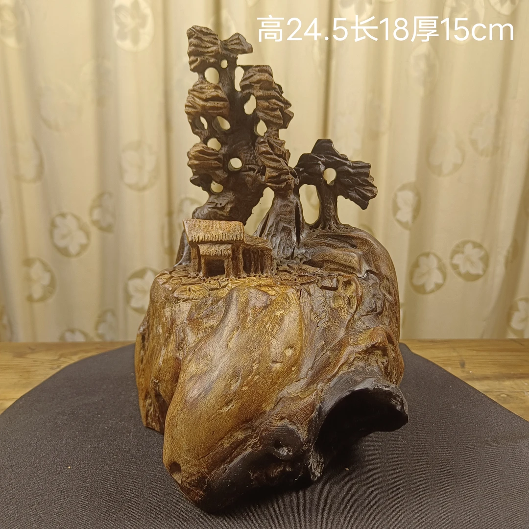 鸡翅木山里人家天然摆件刻纯手工雕刻
