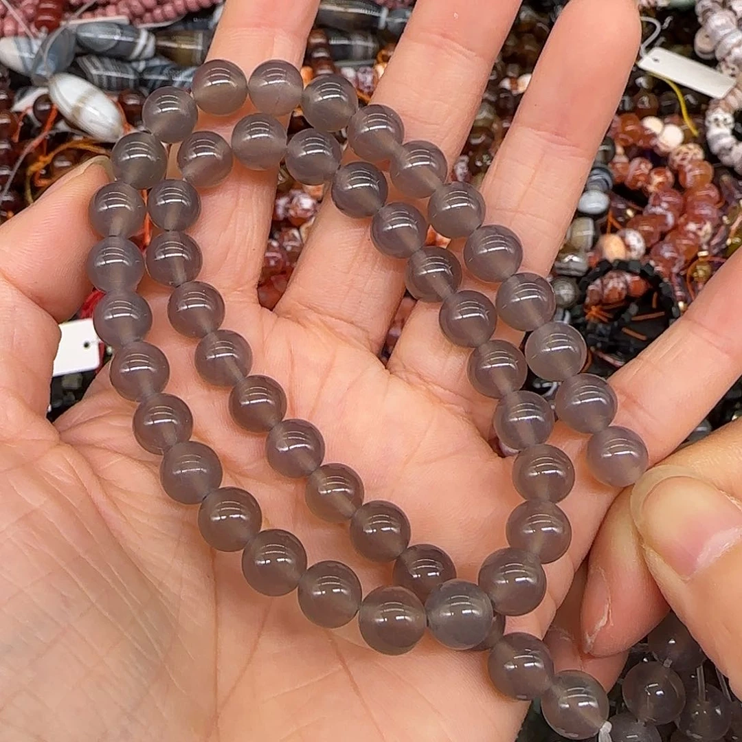 玛瑙/玉髓合金珠宝半成品烟灰玛瑙8mm一条