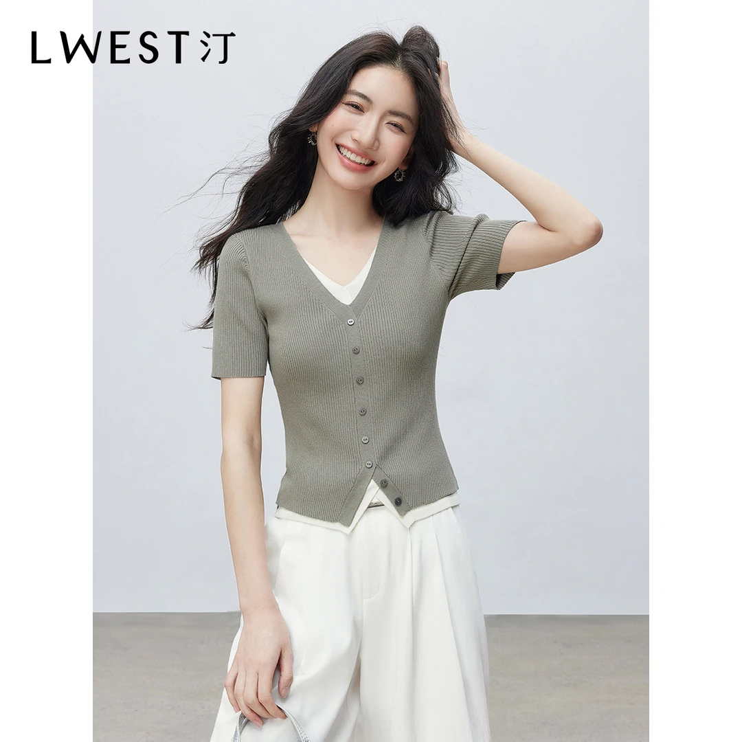 【达人专属】朗文斯汀法式拼接修身假两件针织衫DTYZ5203D07002