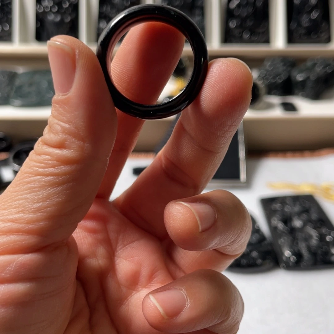 翡翠未镶嵌戒指天然缅料墨翠戒圈