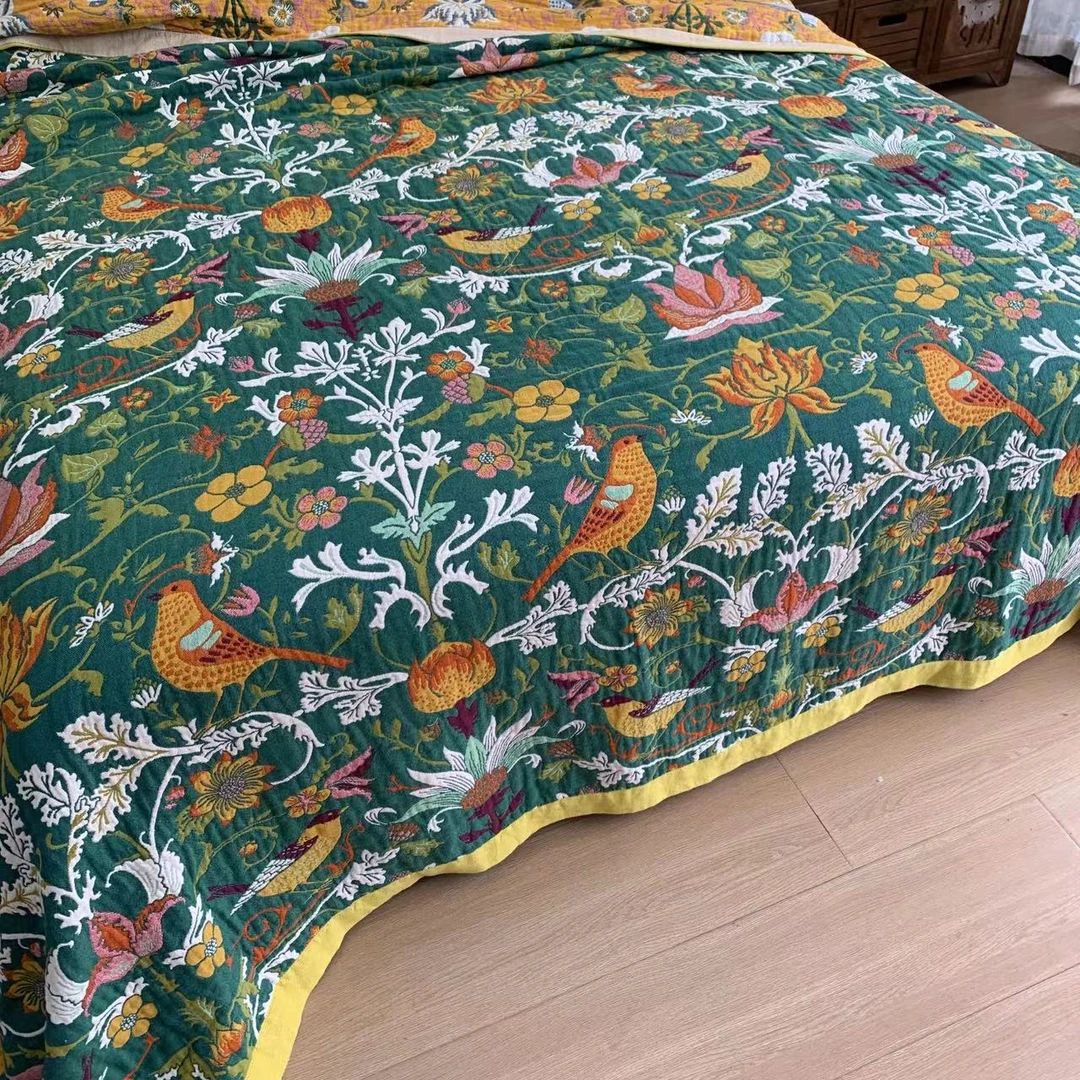 纯棉纱布床盖 听莺闻香绿 尺寸：200*230cm-nl