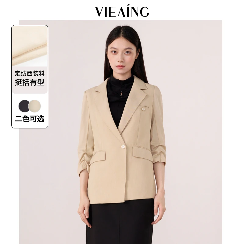VIEA.ING薇迎春季新款通勤一粒扣七分袖西装小个子休闲宽松外套女