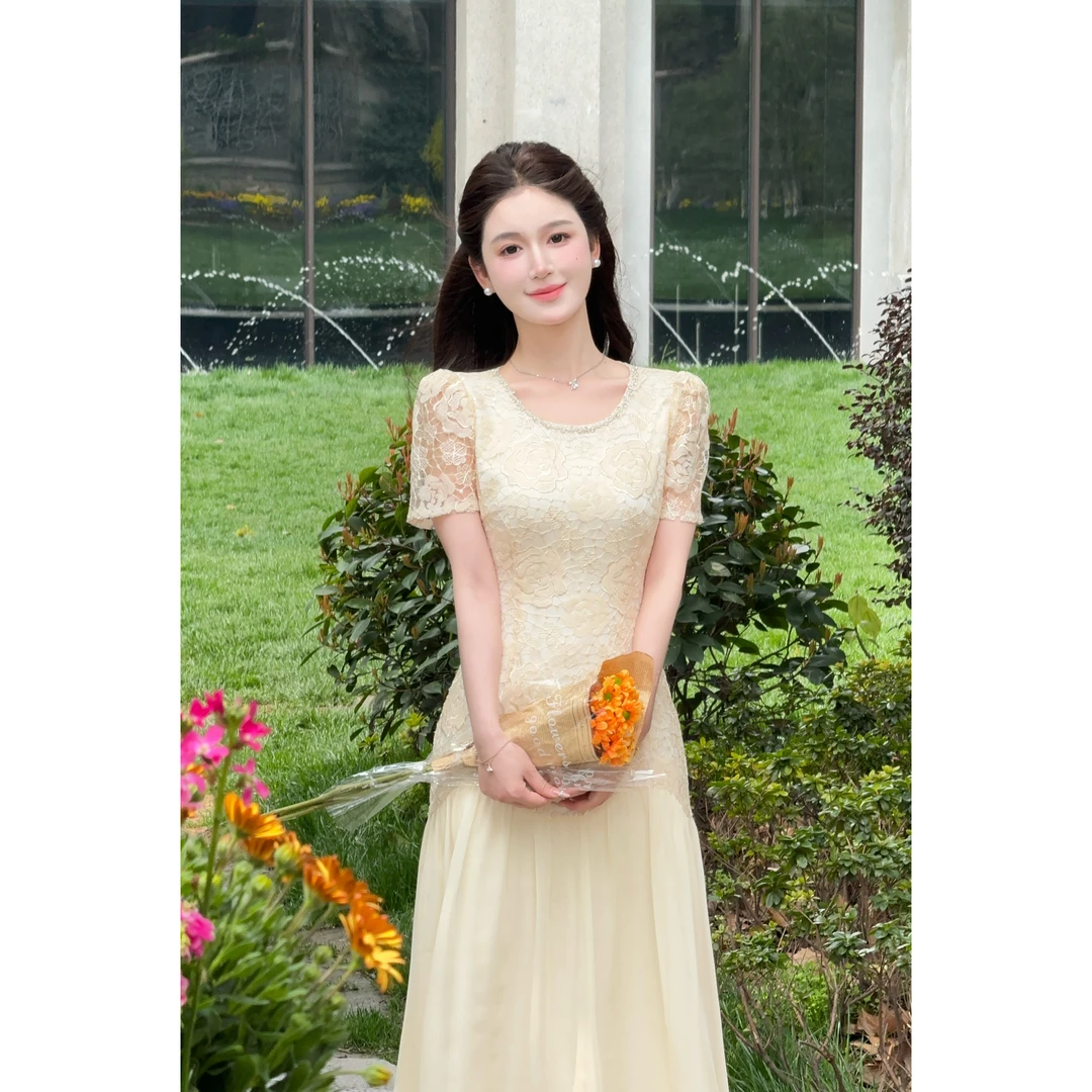 【云端梦境】LiLi法式仙女风重工气质小众蕾丝连衣裙裙子XMZH6341