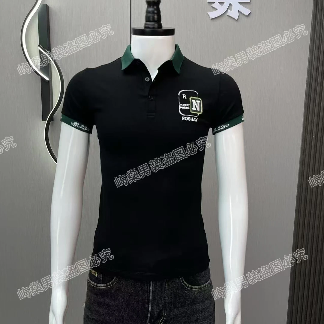 男士T恤短袖2025夏季新款百搭翻领刺绣撞色polo衫男款休闲短袖T恤