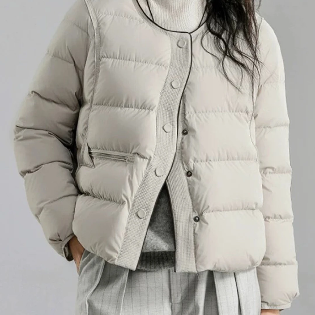 鹅绒服冬季时尚轻奢无领外套
