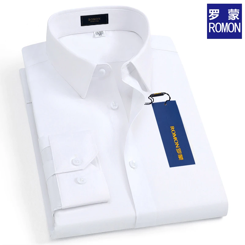 罗蒙高品质男士长袖衬衫桑蚕丝免烫抗皱春秋新款商务休闲纯色衬衣