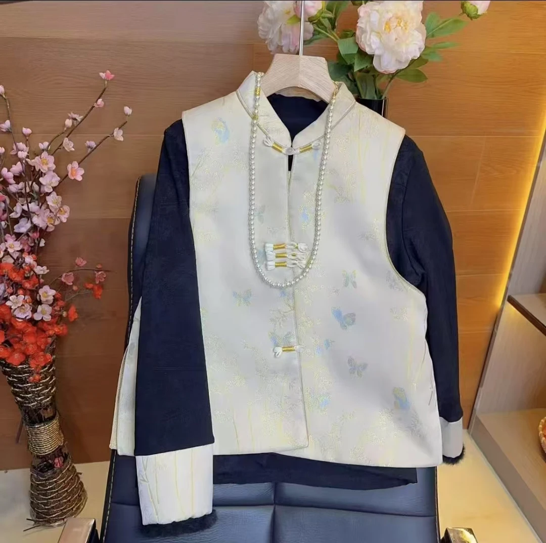 【金竹蓝蝶】秋冬织锦提花立领加厚秋冬款新中式国风绣花印花马甲