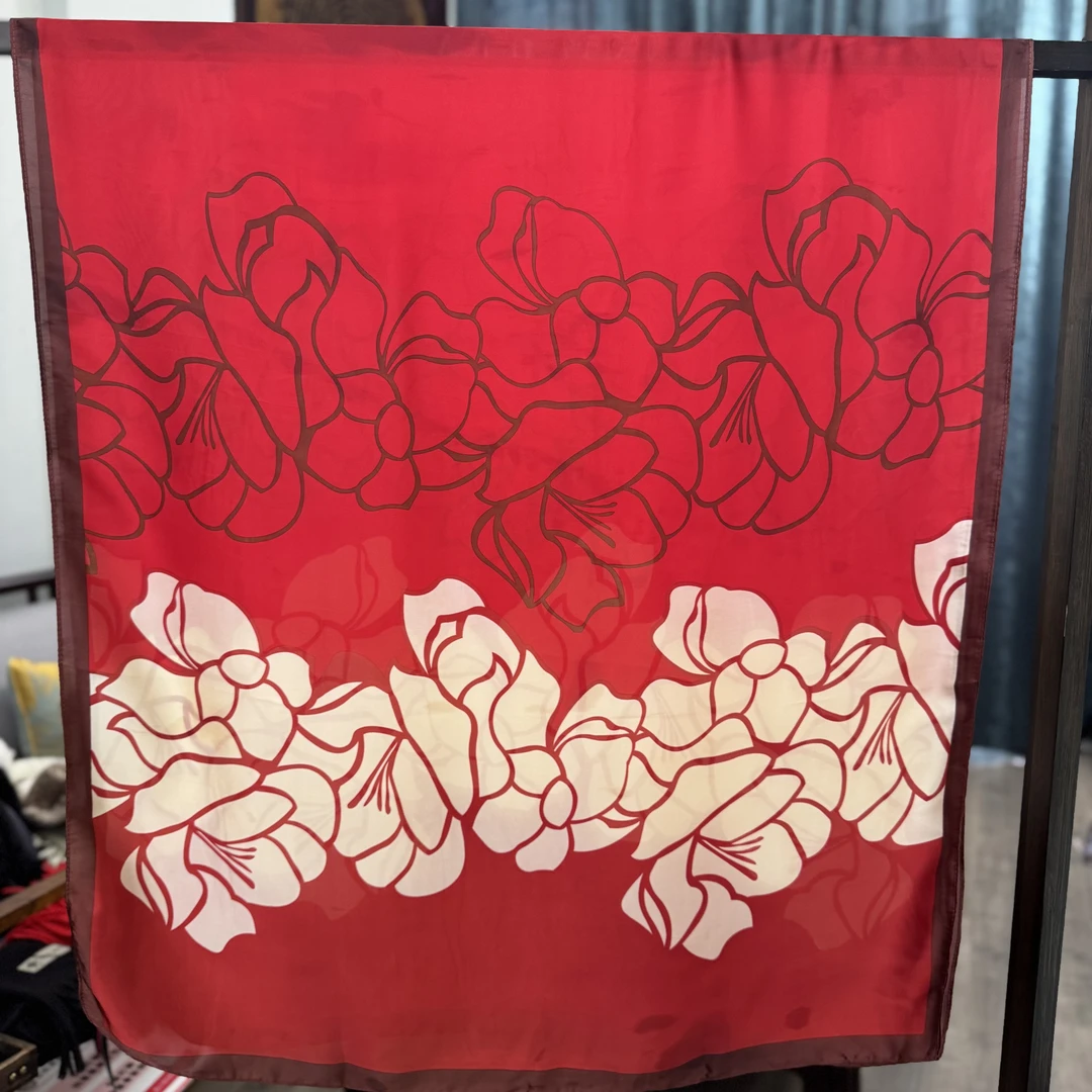 【A59-48 线条玫瑰】180*80缎丝巾气质百搭国风双面方高档女士时尚