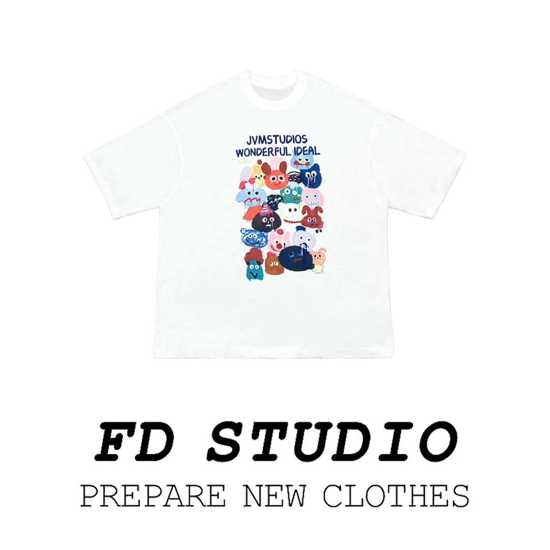 【梵町定制】FD25011夏季新款趣味卡通怪兽脑袋无感印花天丝短袖T恤