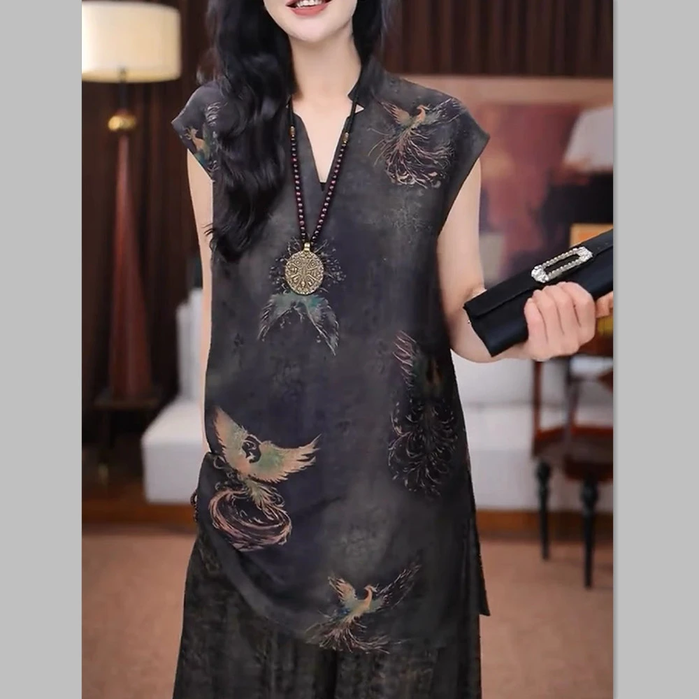 新中式国风黑色红云纱花萝提花短袖衬衫女夏季洋气老钱风唐装上衣