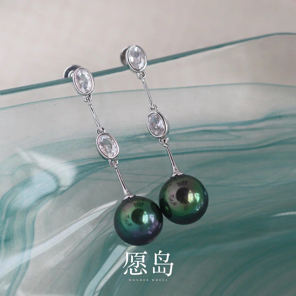 愿岛 黄铜仿珍珠耳饰 法式气质时尚锆石流苏仿珍珠耳钉EH2666