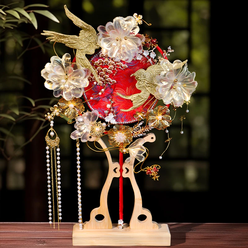 新娘喜扇手工diy材料包团扇中式秀禾手捧花新婚闺蜜礼物重工成品