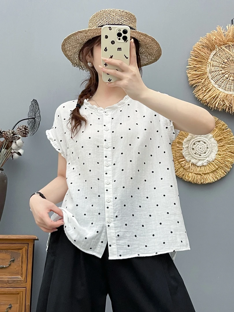 夏季薄款上衣复古遮肉短袖衬衫木耳刺绣印花衬衫短袖复古洋气