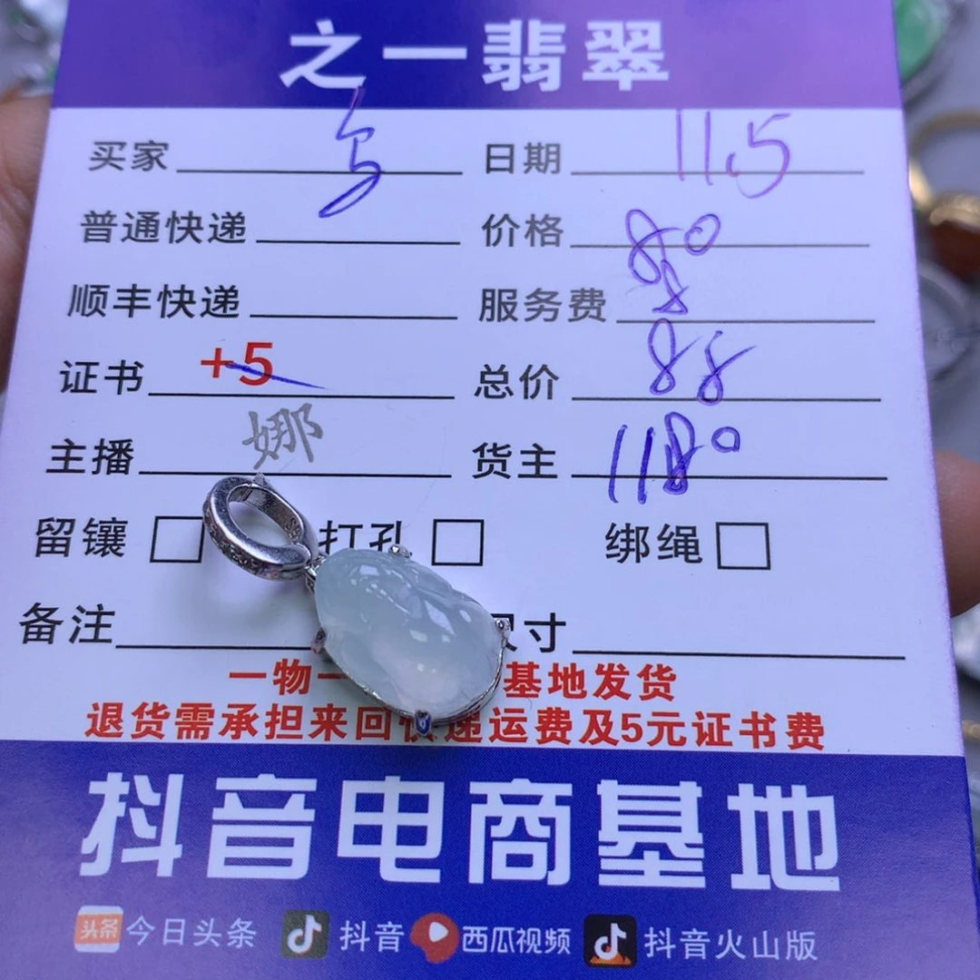 颈饰银S925镶嵌翡翠乌*啦