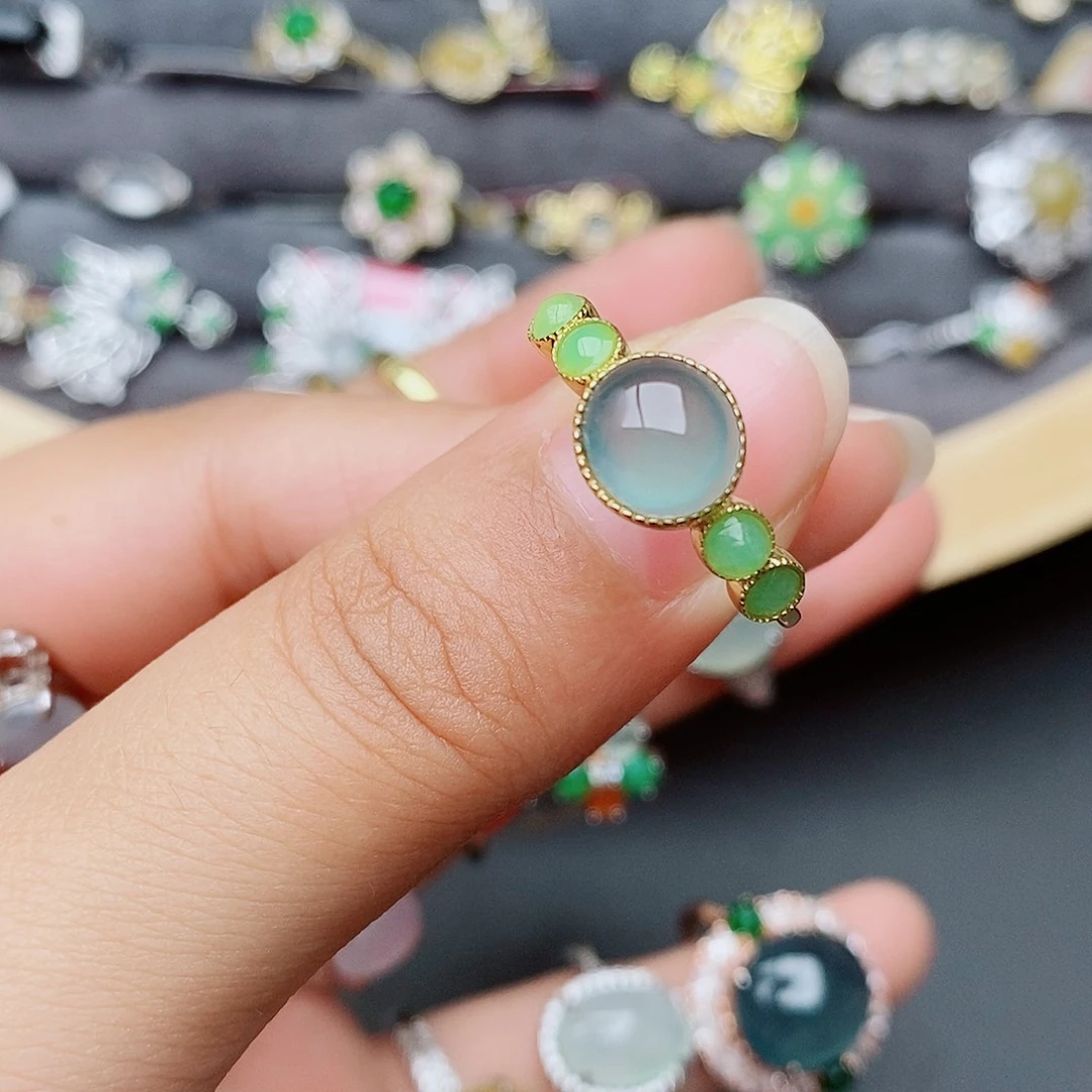 翡翠戒指银S925镶嵌1111