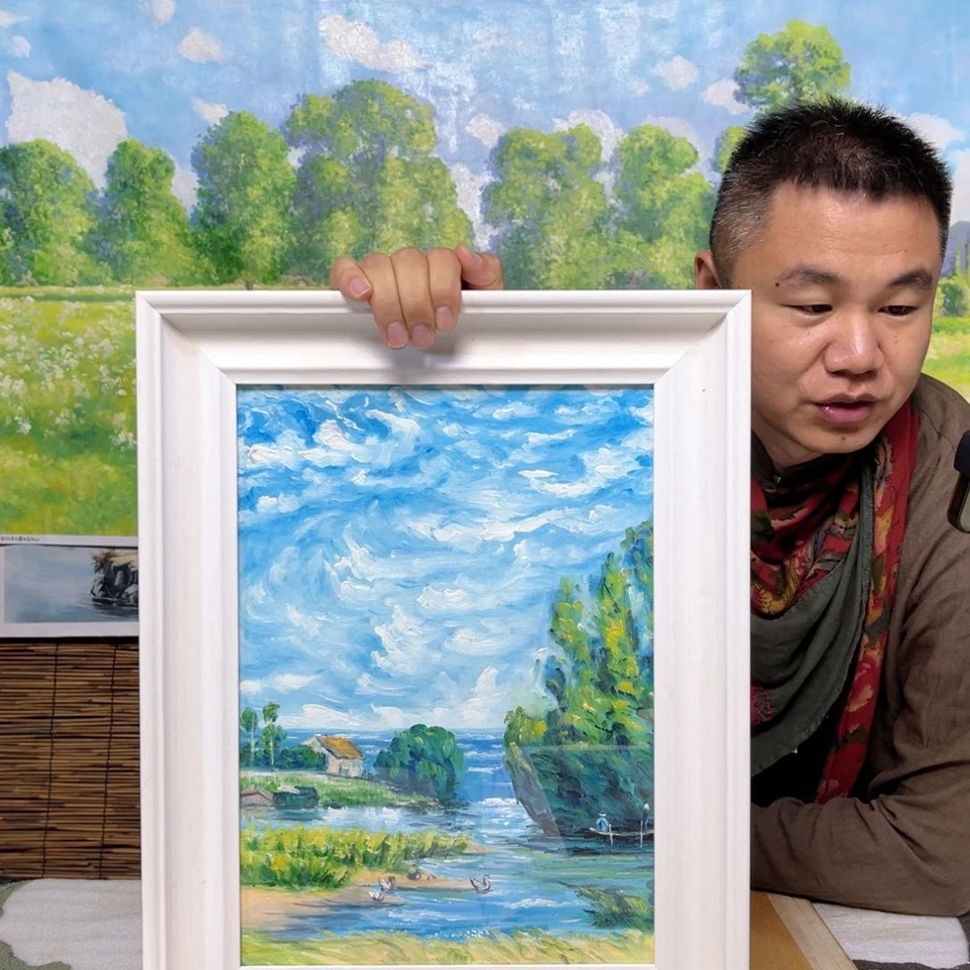油画行路人小院绘画作品竞拍