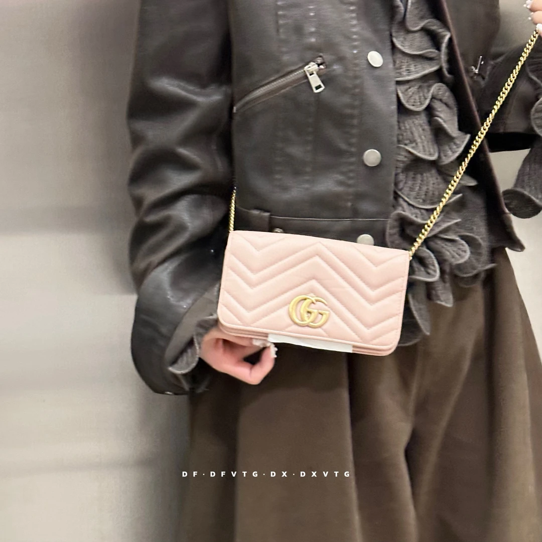 95新 GUCCI/古驰 gucci 樱花粉马蒙woc斜挎包