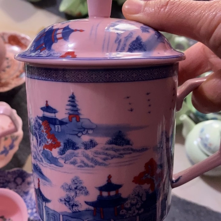 摆件陶红稀土梧桐釉里红办公杯