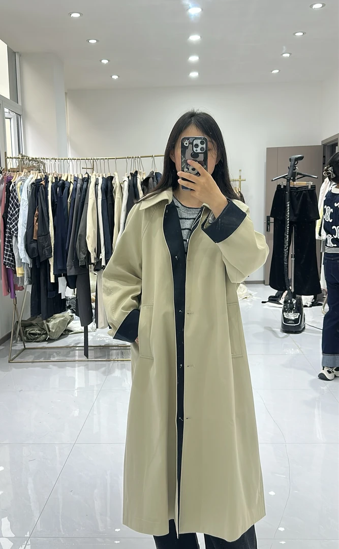 【李姑娘专属】8962法式拼色长款风衣外套