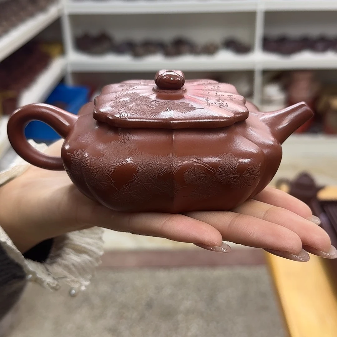 紫砂茶壶紫砂壶筋纹汉扁200cc
