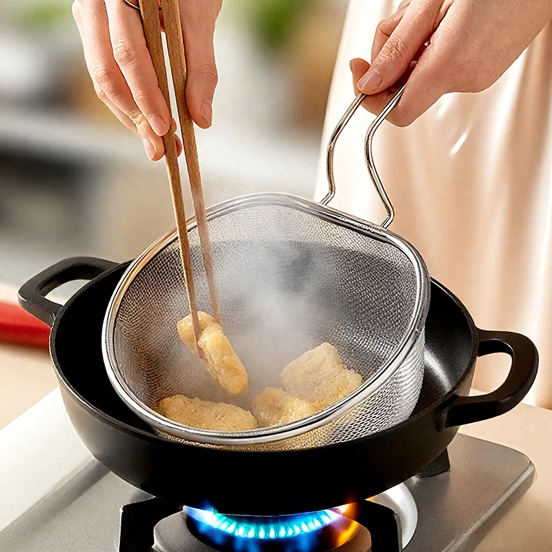 不锈钢304漏勺厨房煮面漏网可折叠收纳过滤网捞面网