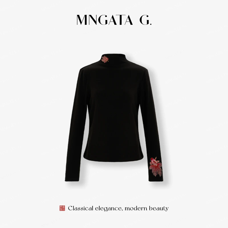MNGATA G.宫小妍【小锦鲤】高弹力抓绒半高领冬季T恤上衣5091756