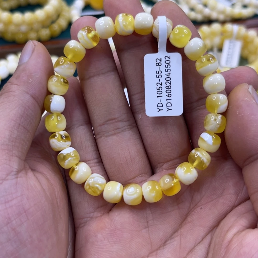 手链琥珀未镶嵌蜜蜡8.5mm金瓷白溶洞