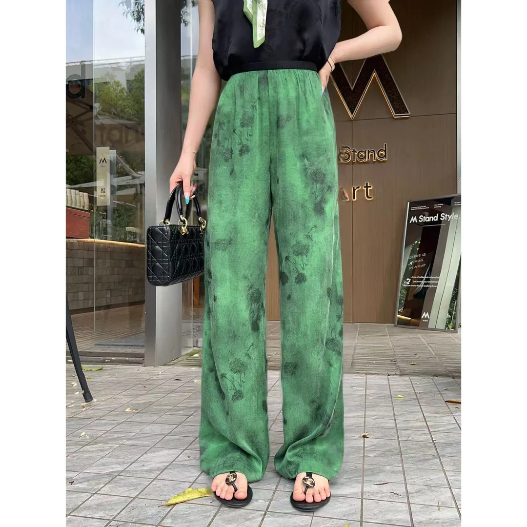 Mozch 天S人棉超丝滑柔软晕染印花垂感凉快直筒休闲裤【104】260090